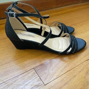 Badgley Mischka Glittery Black Wedge Sandals